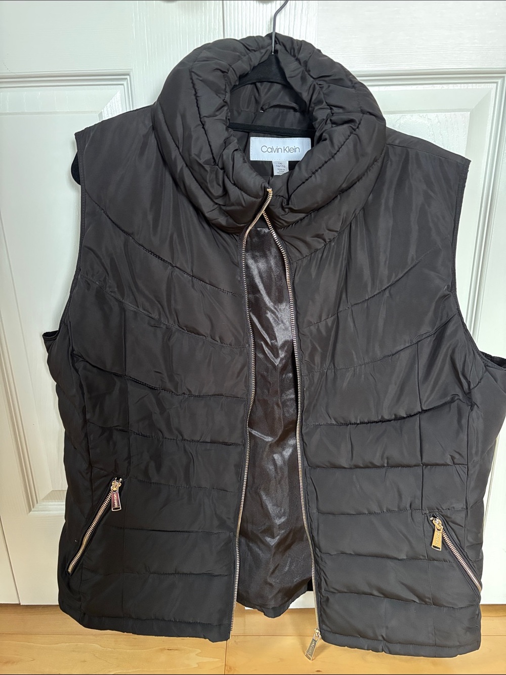 Calvin Klein Dark Gray Quilted Puffer Vest with High Collar